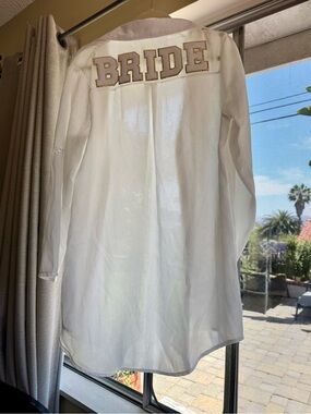 White "BRIDE" Long Sleeve Button-Up Shirt